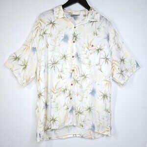 Paradise Collection Oatmeal White Palm Coconut Trees Hawaiian Button Up Shirt